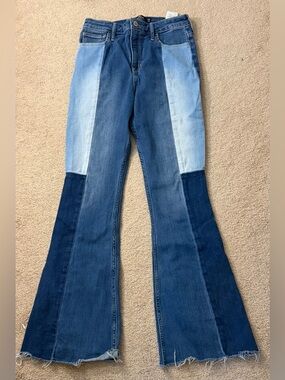 Hollister Multi-Tone Blue Patchwork Flare Jeans